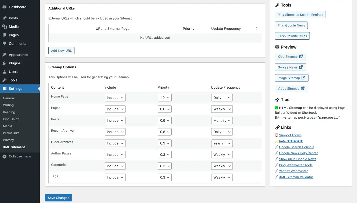 Google XML Sitemaps WordPress Plugin dashboard view review by wpfixs